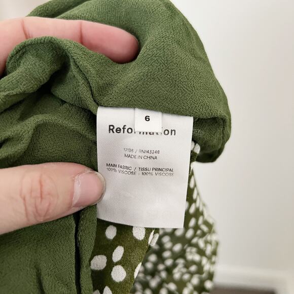 [Reformation] Christine Green White Polka Dot Mini Dress Ruffle Sweetheart Sz 6 - Picture 11 of 11